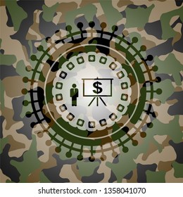 business presentation icon inside camo emblem
