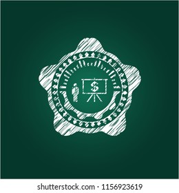 business presentation icon inside chalk emblem written on a blackboard