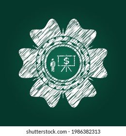 icono de presentación de negocios dentro del emblema de la tiza escrito en una pizarra. 