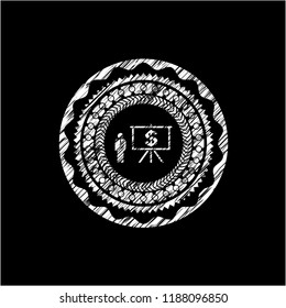 business presentation icon inside chalkboard emblem on black board
