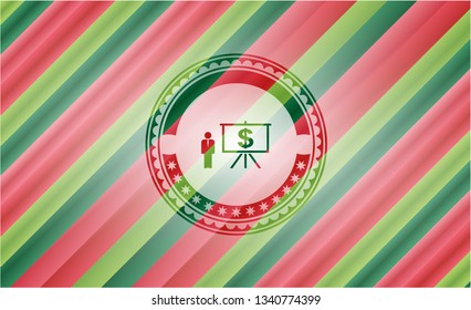 business presentation icon inside christmas colors emblem.