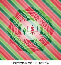 business presentation icon inside christmas colors emblem.
