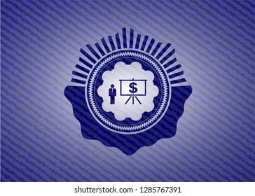 business presentation icon inside denim background
