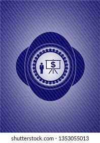 business presentation icon inside emblem with jean background