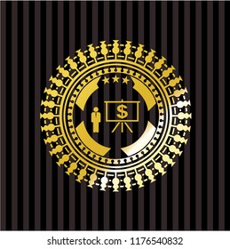 business presentation icon inside gold emblem