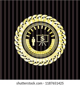 business presentation icon inside gold emblem