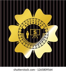 business presentation icon inside gold shiny badge
