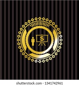 business presentation icon inside gold shiny badge