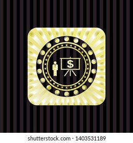 business presentation icon inside gold badge or emblem