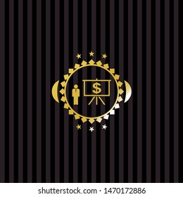 business presentation icon inside gold emblem or badge