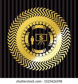 business presentation icon inside gold badge