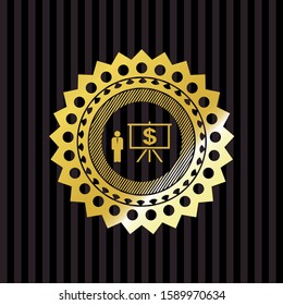 business presentation icon inside gold shiny badge