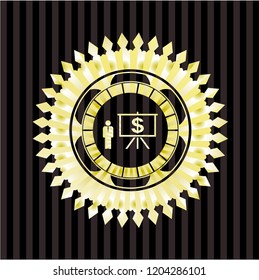 business presentation icon inside golden emblem or badge