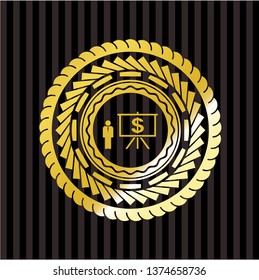 business presentation icon inside golden badge or emblem