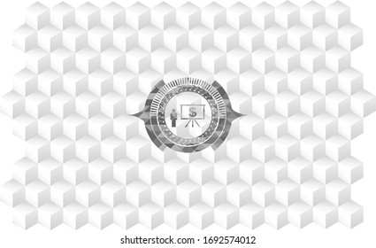 icono de presentación empresarial dentro del emblema de mosaico verde. 