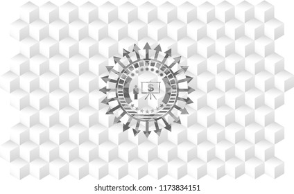 business presentation icon inside grey emblem. Vintage with geometric cube white background