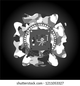 business presentation icon inside grey camouflage emblem