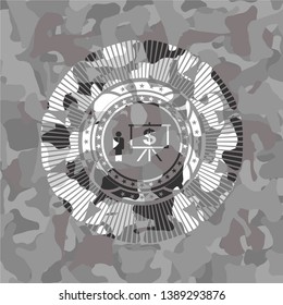 business presentation icon inside grey camouflage texture
