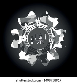 business presentation icon inside grey camo texture