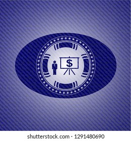 business presentation icon inside jean or denim emblem or badge background