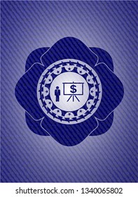 business presentation icon inside jean or denim emblem or badge background