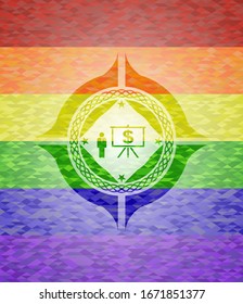 icono de presentación empresarial dentro del emblema de colores lgbt 