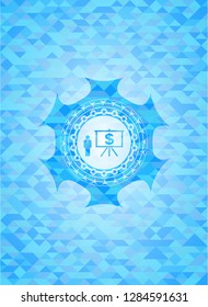 business presentation icon inside light blue mosaic emblem