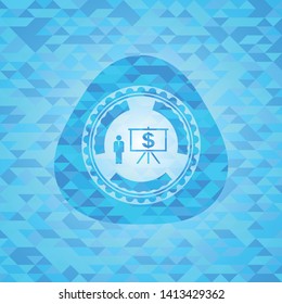 business presentation icon inside light blue emblem. Mosaic background