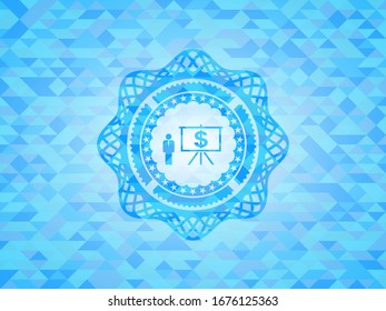 business presentation icon inside light blue mosaic emblem