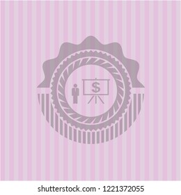 business presentation icon inside pink emblem. Retro