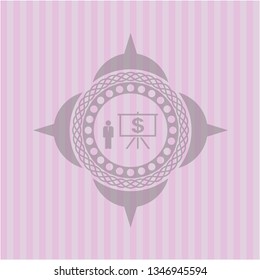 business presentation icon inside pink emblem