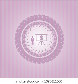 business presentation icon inside pink icon or emblem