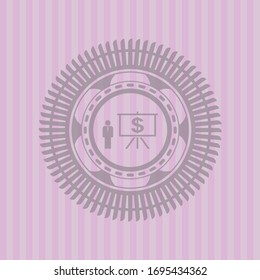 business presentation icon inside pink emblem. Vintage.