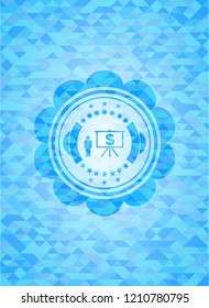 business presentation icon inside realistic sky blue emblem. Mosaic background