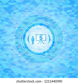 business presentation icon inside realistic light blue emblem. Mosaic background
