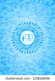 business presentation icon inside realistic light blue mosaic emblem