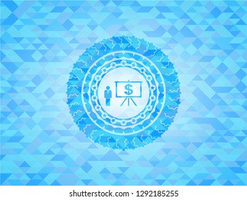 business presentation icon inside realistic light blue mosaic emblem
