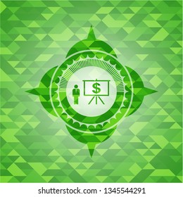 business presentation icon inside realistic green mosaic emblem