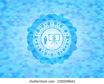 business presentation icon inside realistic sky blue mosaic emblem