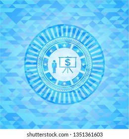business presentation icon inside realistic light blue emblem. Mosaic background