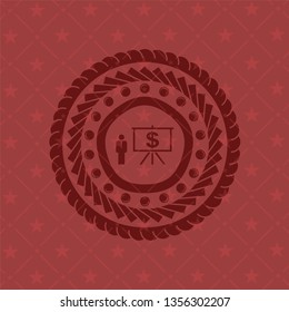 business presentation icon inside realistic red emblem