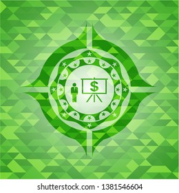 business presentation icon inside realistic green emblem. Mosaic background