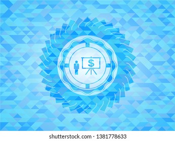 business presentation icon inside realistic light blue emblem. Mosaic background