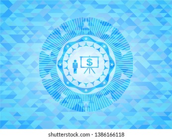 business presentation icon inside realistic light blue mosaic emblem