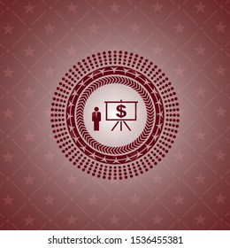 business presentation icon inside realistic red emblem