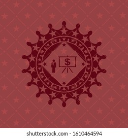business presentation icon inside realistic red emblem