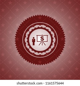 business presentation icon inside red emblem. Vintage.