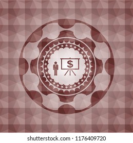 business presentation icon inside red seamless polygonal badge.