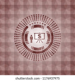 business presentation icon inside red geometric badge. Seamless.