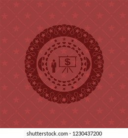 business presentation icon inside red emblem. Vintage.